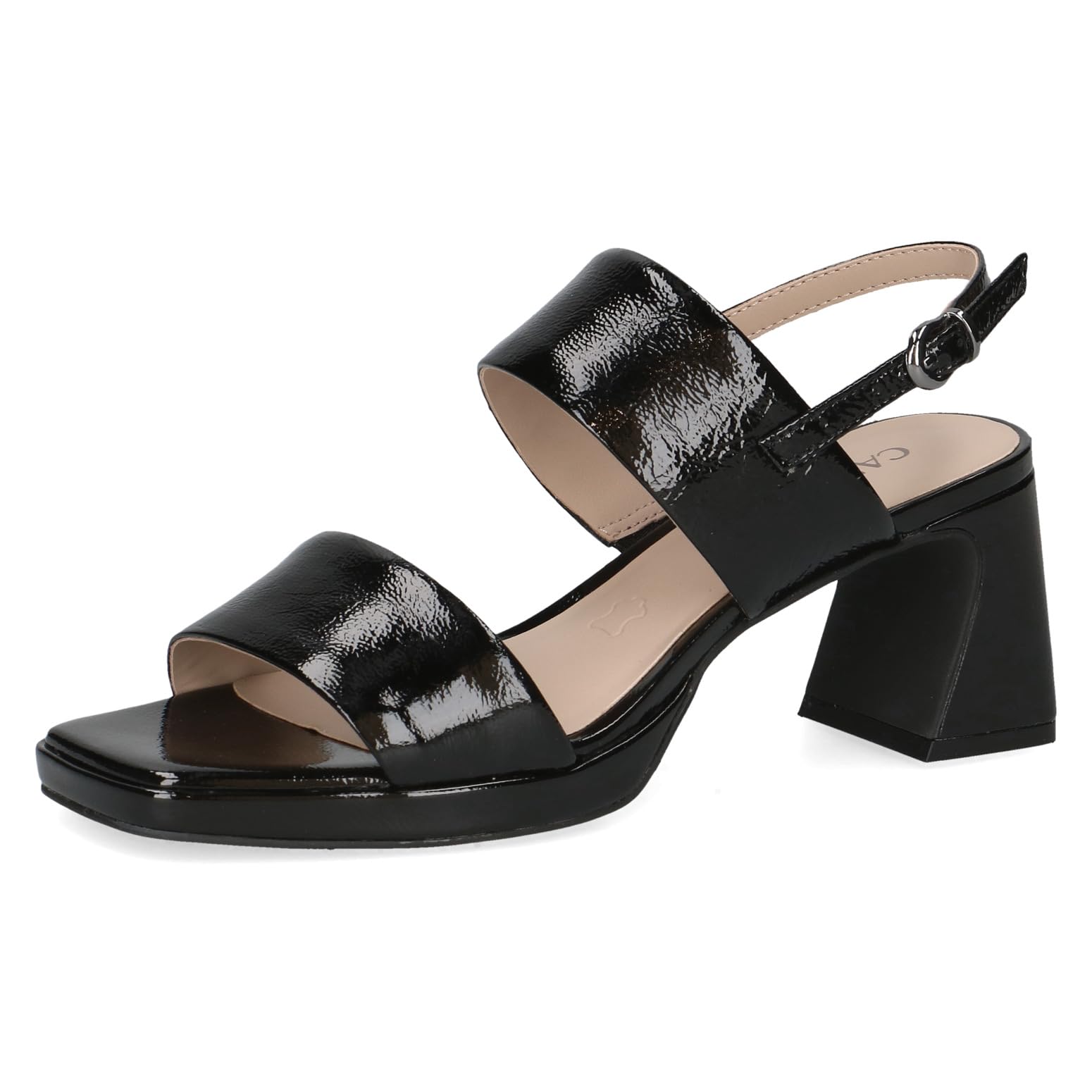 CAPRICE Women's Heeled Leather Sandals with Patent Finish, Black (Black Patent), 6 UK