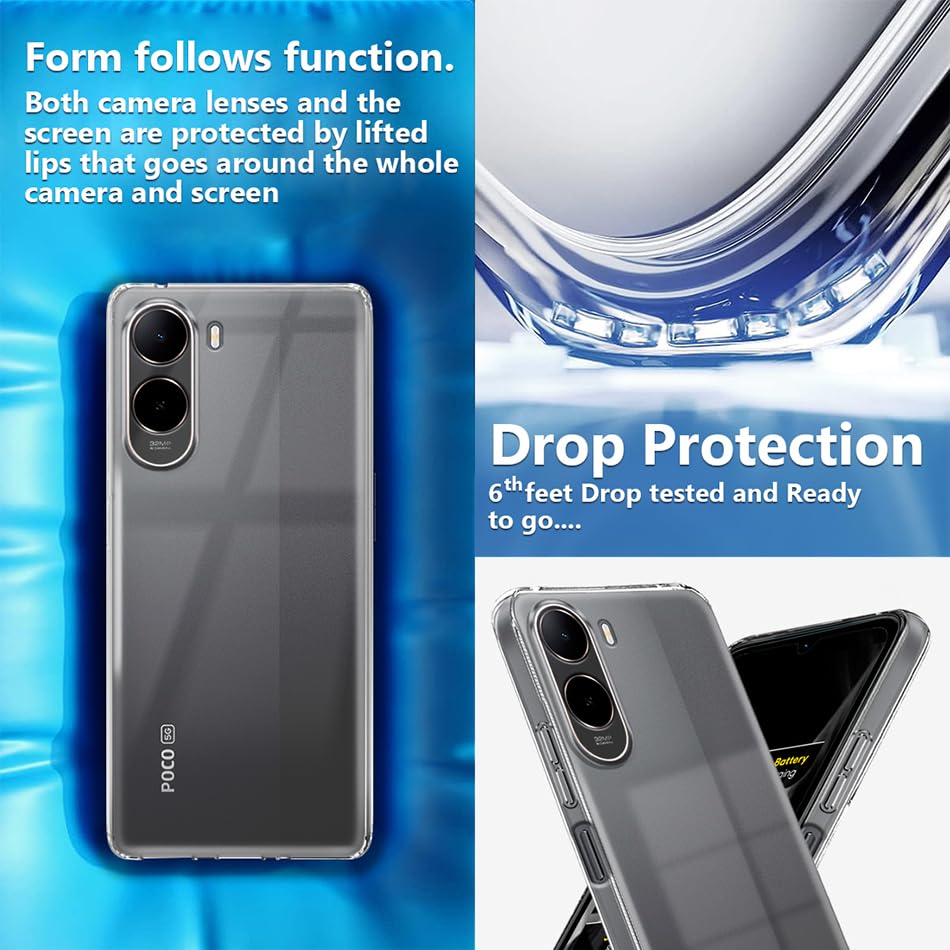 Image of Fashionury Shockproof Crystar Clear Back Case Cover for Mi Redmi A7 Pro 5G / Poco C85X 5G | Transparent Back Case | Raised Bumps for Camera & Screen Protection