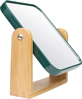 1x/3x Magnification Vanity Makeup Mirror for Desk with Bamboo Stand,Double Sided 360°Rotation Magnifying Mirror,Portable Table Tabletop Mirror for Make Up,8" Small Standing Mirror for Desk(Green)
