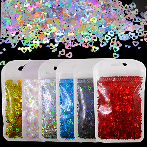 LoveOurHome 60g Holographic Heart Chunky Glitter Flakes Resin Accessories Craft Supplies Hallow Hearts Shapes Laser Red Gold Silver Glitter Sequins Slime Confetti Acrylic Nails Art Decor (Heart)