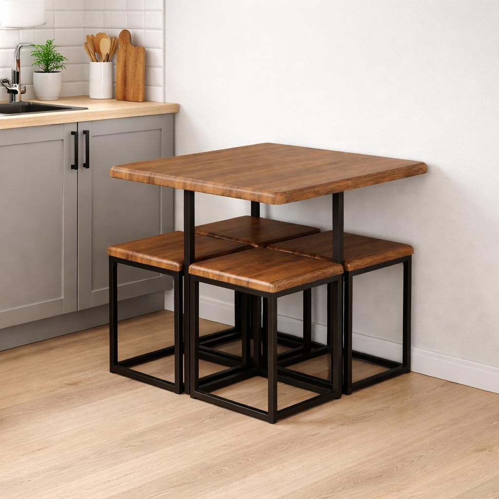 yelloo - Tavolo Bar con Sgabelli Salvaspazio, Angolo Bar per Casa, Tavolino Bar uso Interno, Ideale per Birreria, Pizzeria, Perfetto per Arredare Casa con Stile (Assisi - Tavolo + 4 Sgabelli)