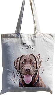 Personalised Chocolate Labrador Tote Bag, Lab Shopping Bag, Gift for Puppy Owner & Lover, Uni Bag, Large Book Bag, Custom Dog School Bag