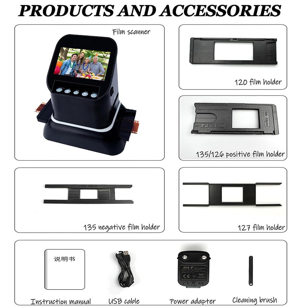 Escáner de Películas de Formato Medio 120/35mm,22 MP Alta Resolución,Pantalla LCD 4,3",Convertidor Digital,Edición de Imágenes,Compatible con 135/126/127 Negativos y Diapositivas Antiguas