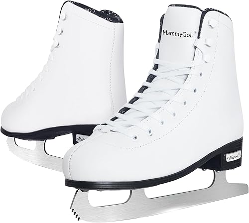 Miniatura 14 de MammyGol Patines de patinaje sobre hielo con cordones para mujer/señora/niña, soporte ligero, talla 6, 7, 8, 9, 10, 11, 12 Rosa rojo - verde azulado