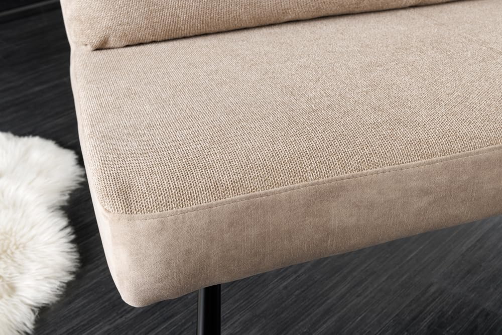 Riess Ambiente Moderne Sitzbank Big George 160cm Champagner beige Samt Strukturstoff mit Lehne, gepolsterte Bank für Dein Esszimmer