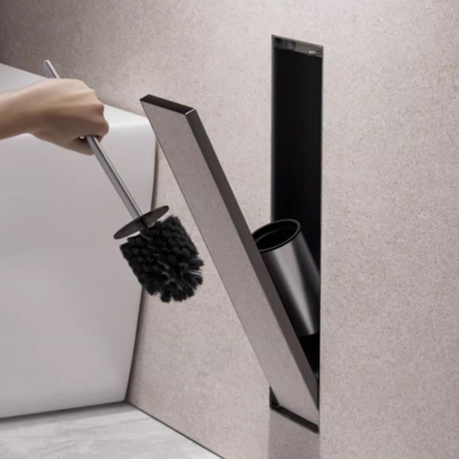 Stdzqcwy Recessed Toilet Brush Holder, Standing Toilet Brush, 304 Stainless Steel Shower Alcove, Elastic Lock, Space Saving, For Bathroom Renovation