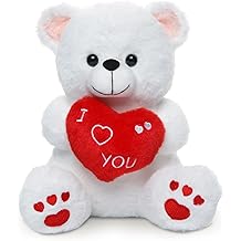 White Valentine Gift Bear - 10" Soft Stuffed Animal with Love Heart, Valentine's Day Gift for Her, Girlfriend, Wife, Kids - Adorable Plush Toy for Romantic Celebrations