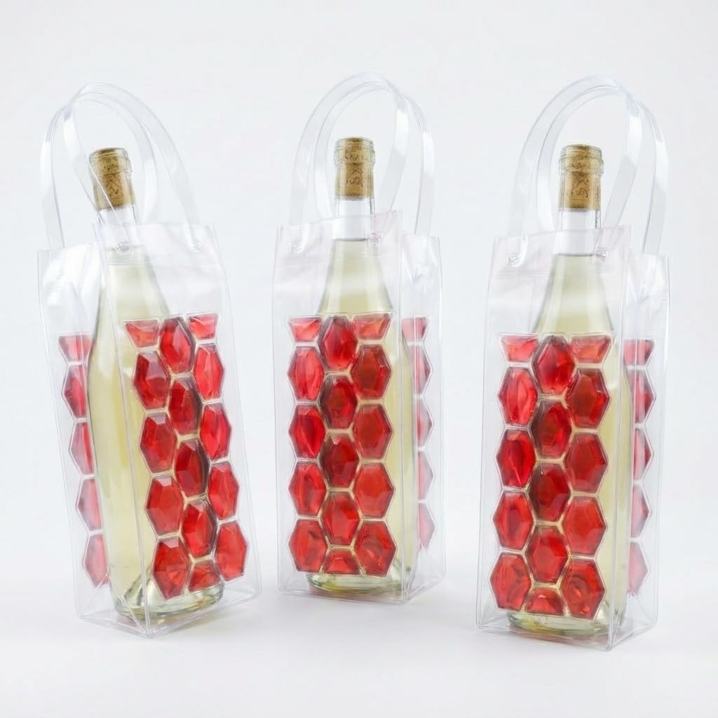 3-Pack Freezable Wine Cooler Bags with Built-in Gel Ice Packs - Portable Hexagon Wine Chiller Sleeve - Reusable Clear Folding Carrier Tote for Champagne, Beer, Picnic & Travel (orange） — Amazon image 8