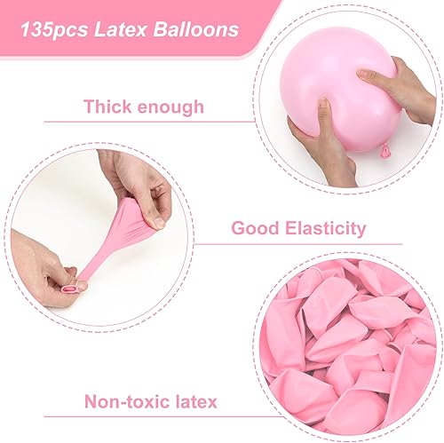 Miniatura 3 de RUBFAC Globos de color rosa pastel, 135 globos y cinta rosa claro de 12 pulgadas, globos de látex gruesos para cumpleaños, boda, baby shower,