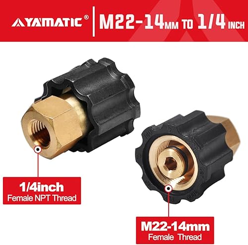 Miniatura 3 de YAMATIC Adaptador para lavadora a presión, rosca hembra M22-0.551 in a conector NPT hembra de 14 pulgadas, conector de lavadora eléctrica, 5000 PSI