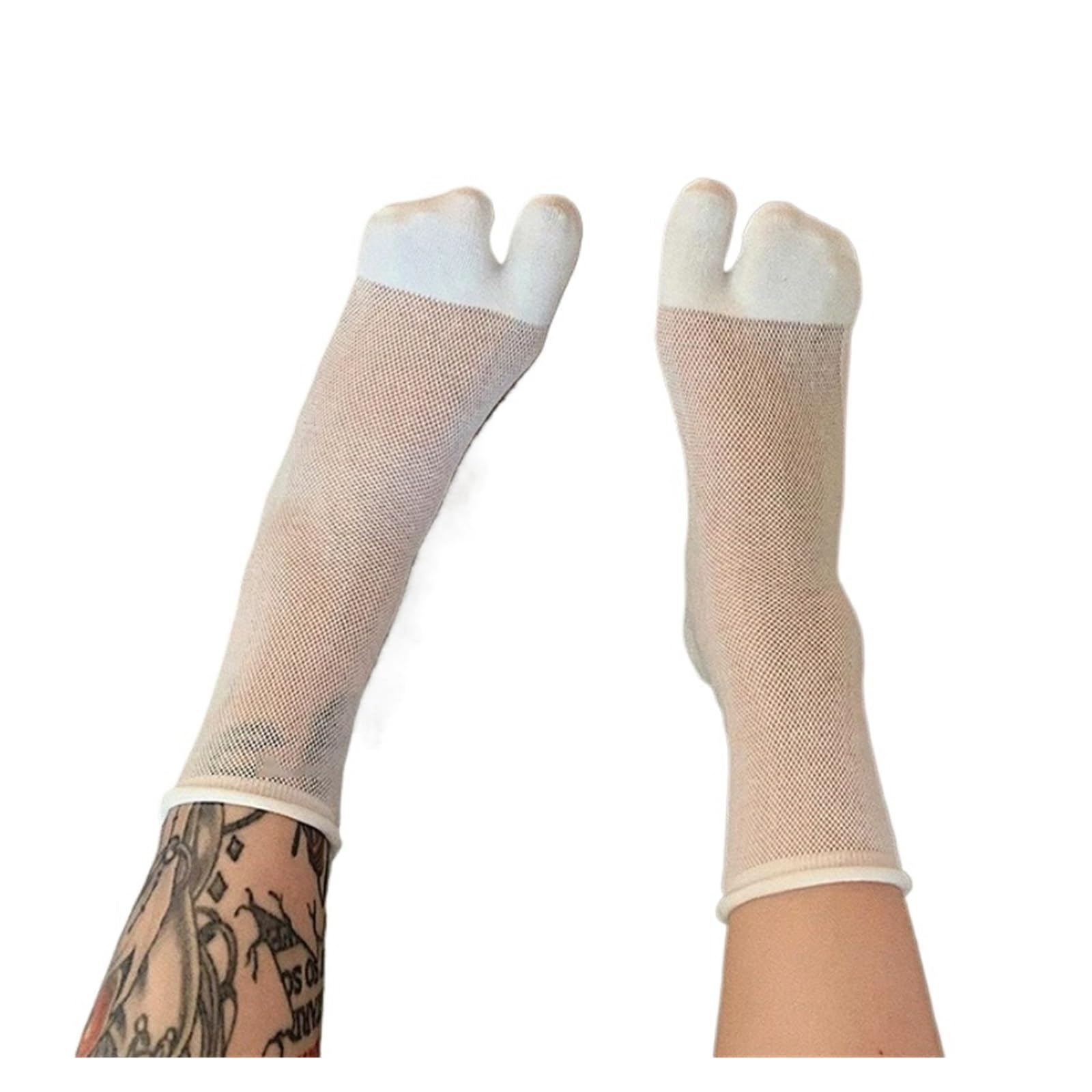 2pairs Women Comfortable Two-toed Socks Ultra-thin Mesh Split Toe Socks Summer Breathable Sock(White)