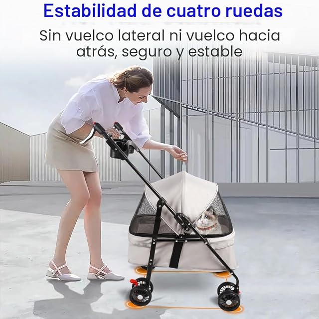 Foto 8 de 8 de Cochecito para perros animales de compañía 4 ruedas giratorias 3 en 1 con cesta y portavasos, 50 x 70 x 95 cm