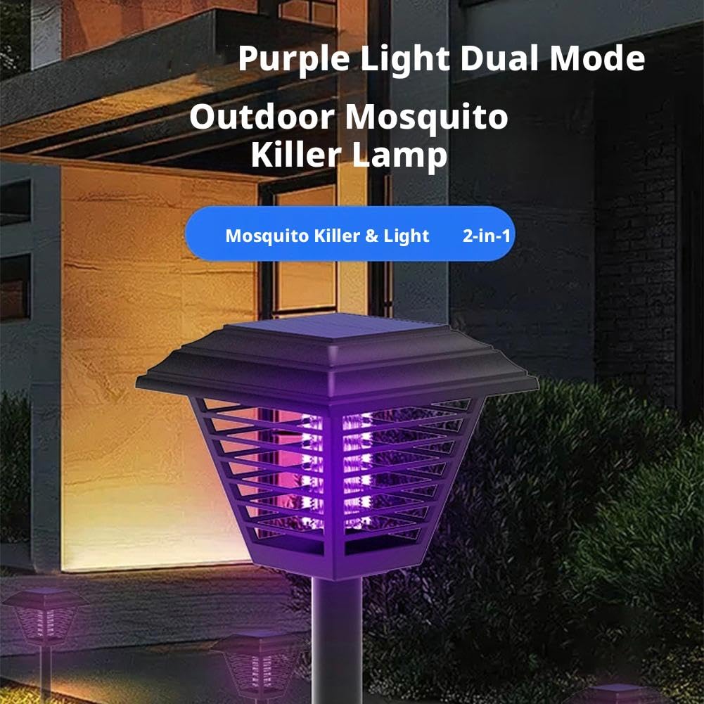 Zapper per insetti a energia solare, impermeabile, 2 pezzi, grande, alimentato a energia solare, con luce UV, lampada repellente per zanzare, senza fili, per interni ed esterni, casa, cortile, patio