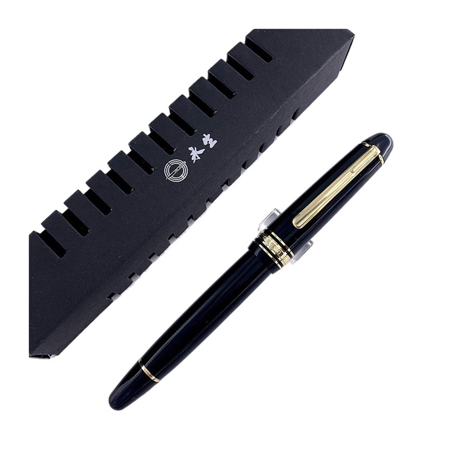 Pluma estilográfica con relleno de pistón, punta de iridio EF/F, punta de iridio, con caja de regalo (clip negro plateado, EF 0,38 mm)