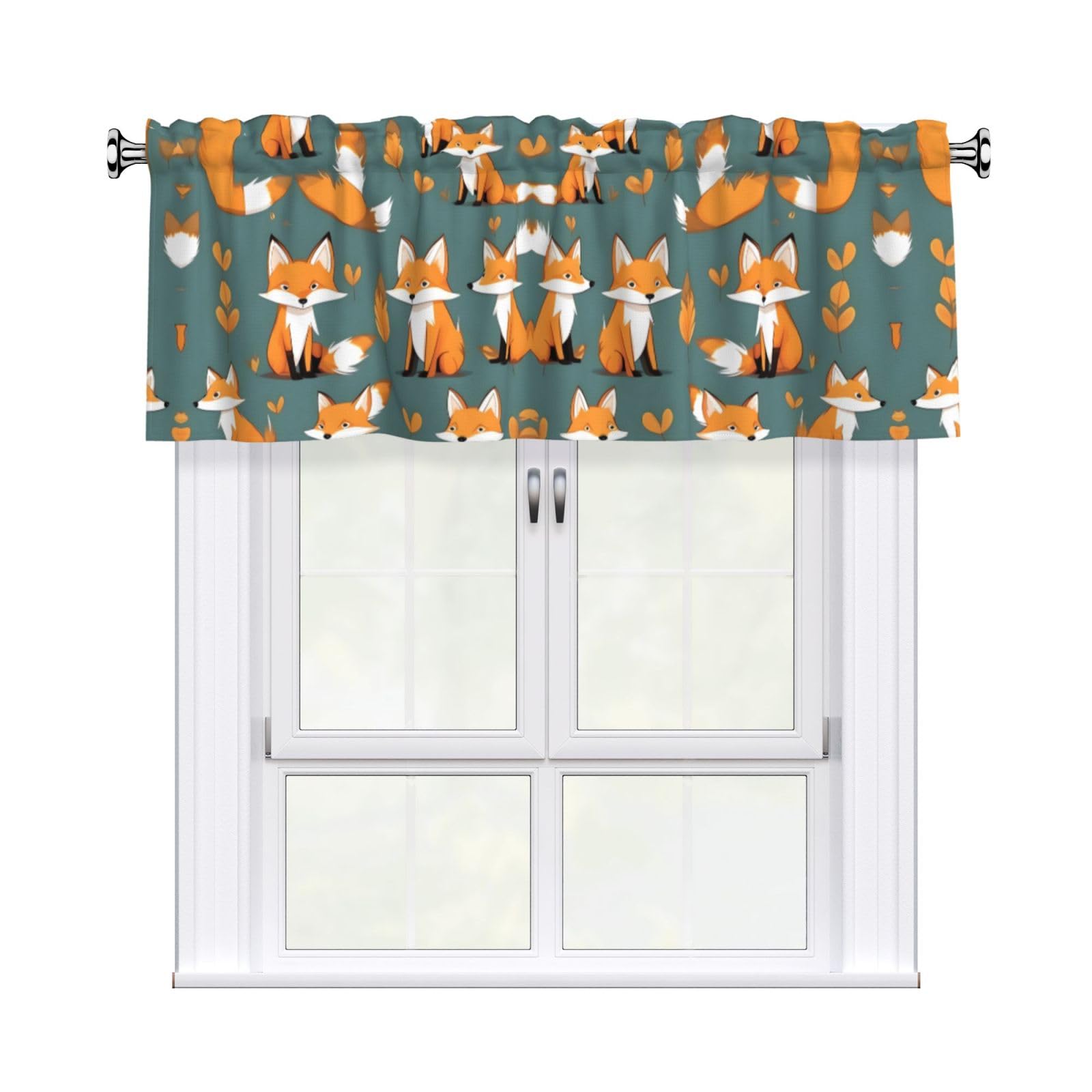 HJFCZH Yellow fox Prints Curtain Valance 54x18in - Peach Skin Kitchen Window Layer, Filtered Light & Quick-Install Rod Pocket Cover