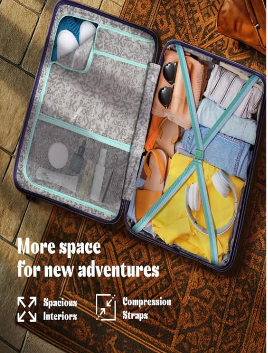 Image of Skybags Bohemia Polypropylene Set of 3, Cabin and Check-in Luggage with TSA Lock, 8 Wheel, Chrome Zipper, Spacious with 5 Years International Warranty, Purple Suitcase