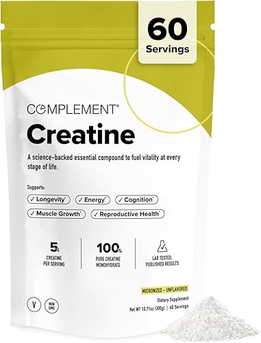Complement Monohidrato de creatina en polvo micronizado para mujeres y hombres (0.18 onzas, 60 porciones) antes del entrenamiento, después del