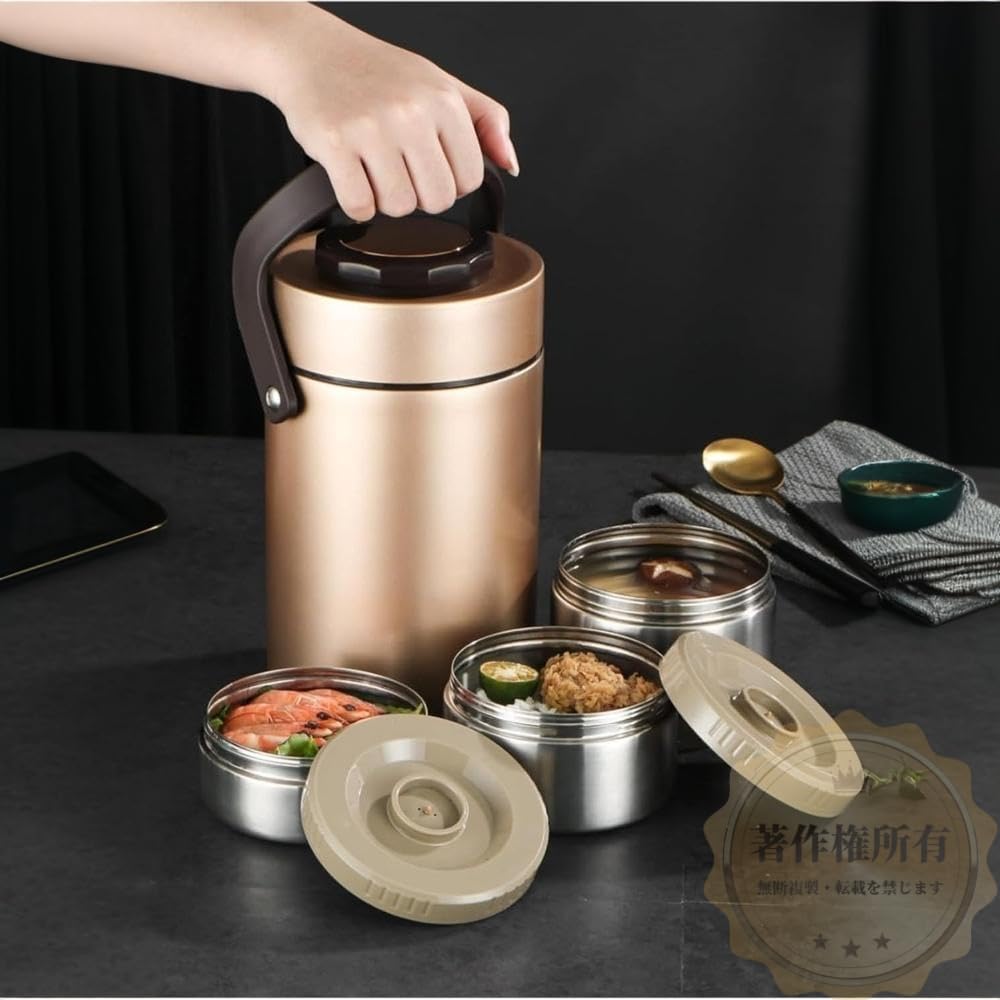 Amazon | Poixmoc 保温弁当箱 2L 3 段式 ランチジャー 真空断熱