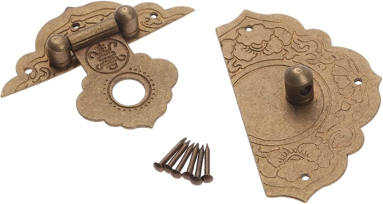 DEPILA Antique Retro Hasp Lock Buckle Hook Eye Latch,Brass Frame Buckle Door Latch Chinese Old Lock Buckle, Used for Jewelry Suitcase, Buckle Clip Furniture Hardware 54 * 46mm Lock