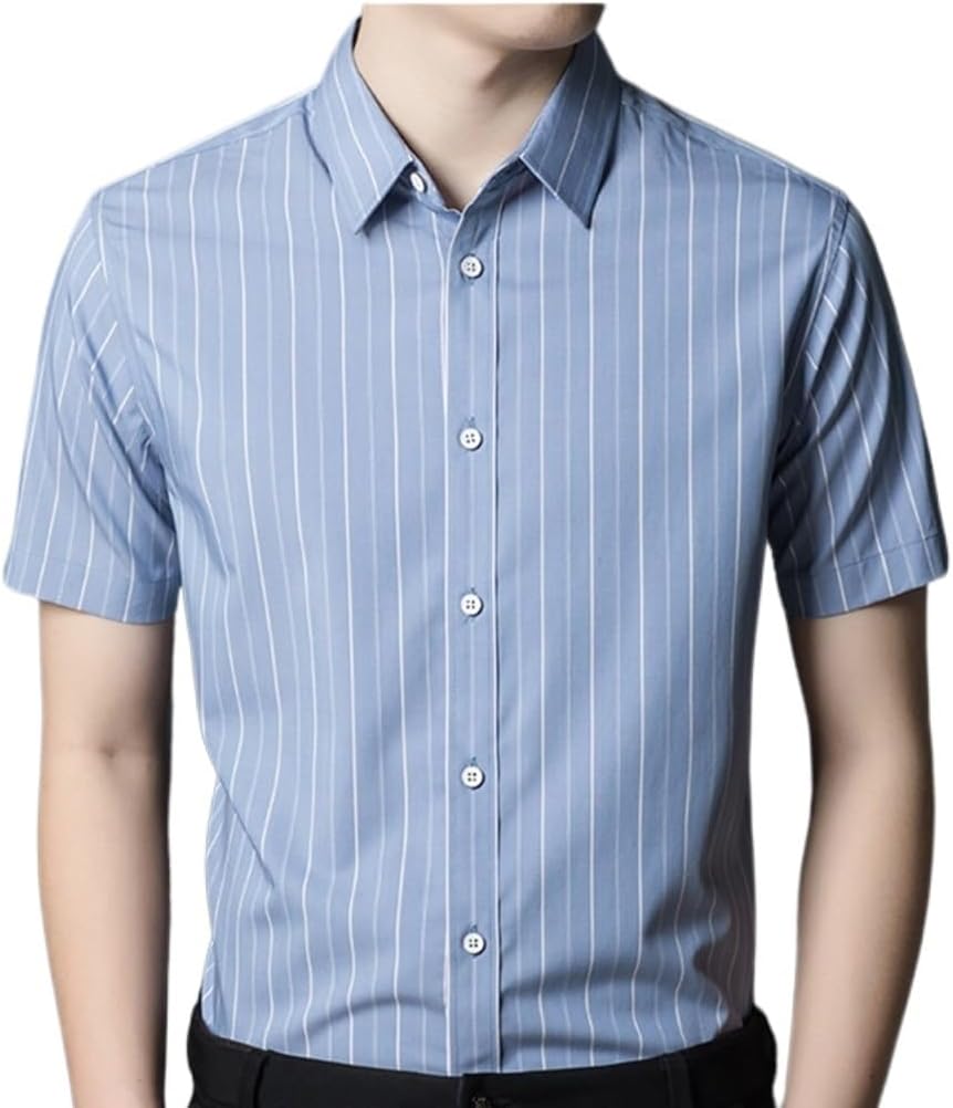 Slim Casual Men's Shirt not Easy to fold Men's Vertical Striped Shirt Short Sleeve Thin