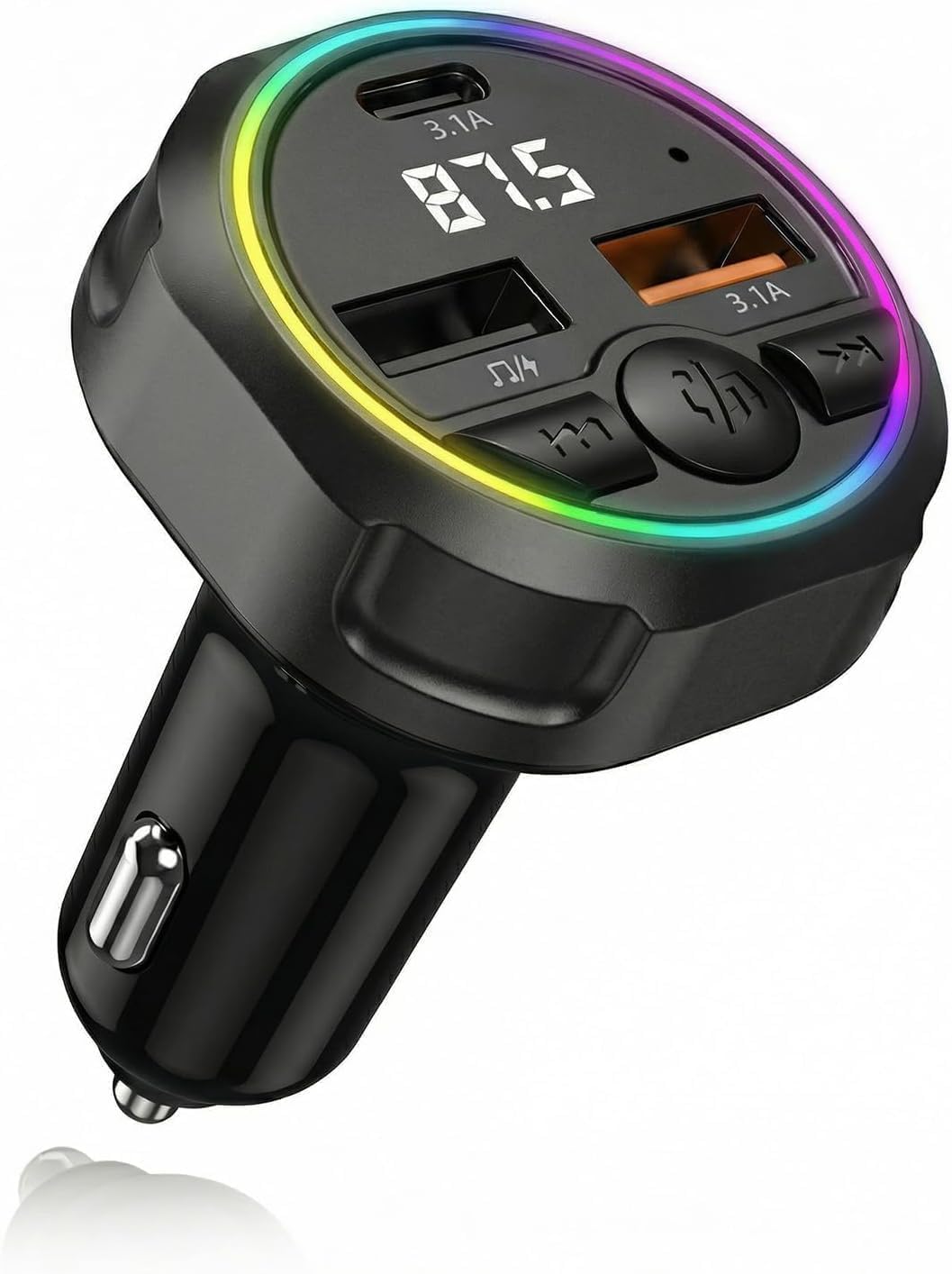 FM Radio Transmitter Bluetooth 5.3 Car Adapter MP3 Audio | USB-A 3.1A & USB-C 3.1A, Hands-Free Parrot, Plug and Play, Compatible Mobile Phones and USB Flash Drives