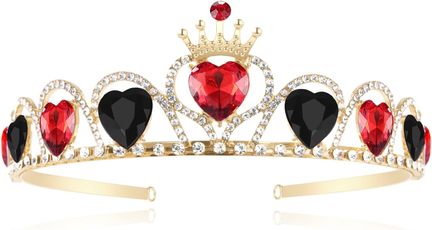 Descendant Red Crown with Black Hearts Descendant 5 Wicked Wonderland Costume Queen of Hearts Gold Crown for Girls Teens Halloween Parties