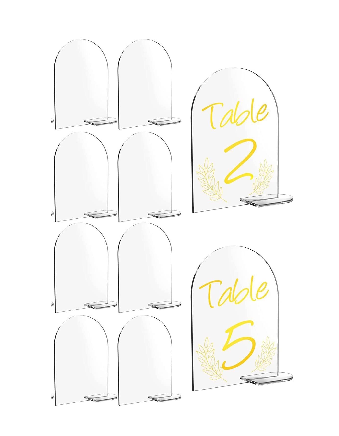 Willsea 10 Pack Clear Arch Acrylic Sign With Stand - Wedding Table Number Holders, Blank Arched Round Top Sheet for Reception, Event, Party, Restaurant
