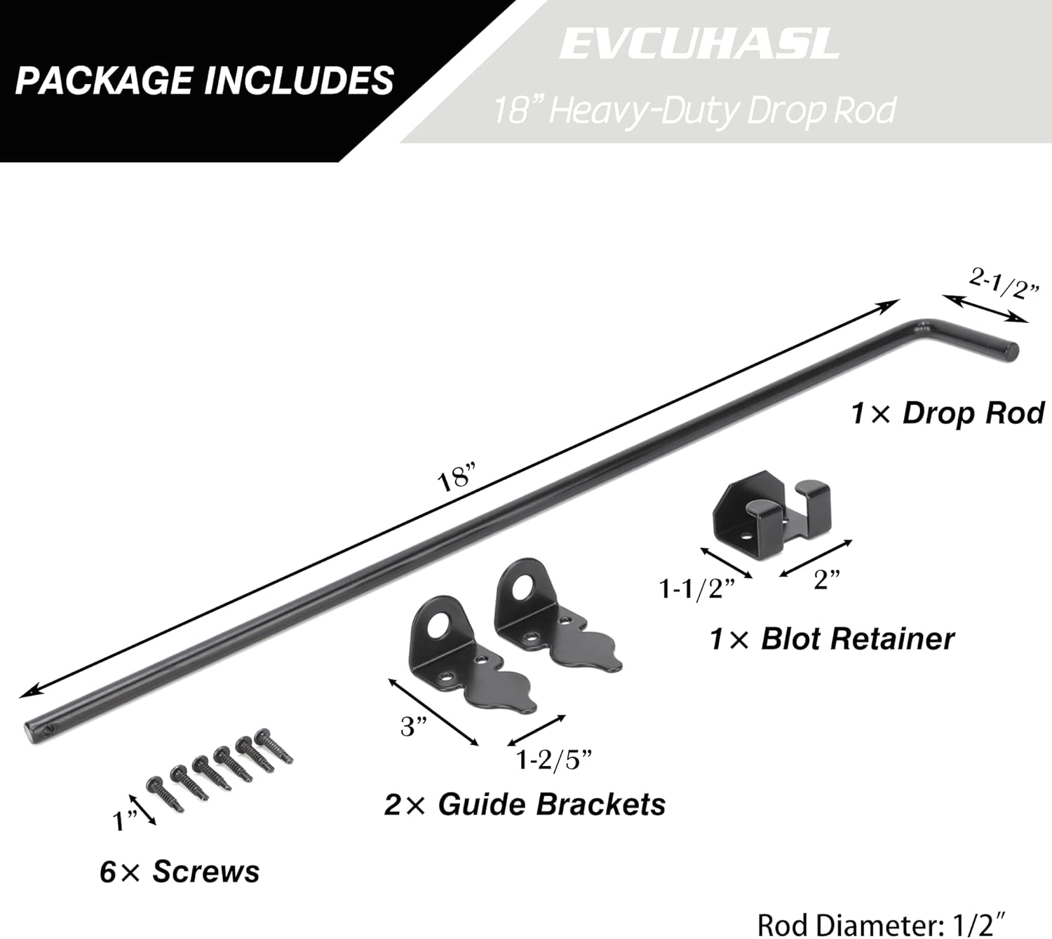 18" Cane Bolt Heavy-Duty Drop Rod for Gate, Gate Ground Latch for Wooden Fences Metal Gates Doors, Metal Gates Doors Stopper for Gate Ground, Wrought Iron Gate Latches, Black Finish(2 Pack)