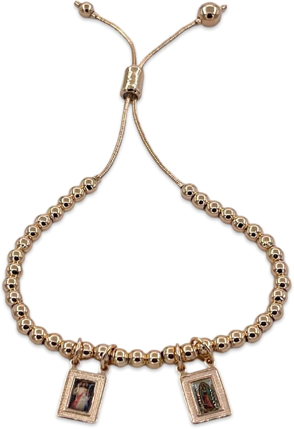 SIFRIMANIA 18K Gold Plated Catholic Scapular Adjustable Ball Bead Bracelet with Divine Mercy and Virgin of Guadalupe Medals - Image 2