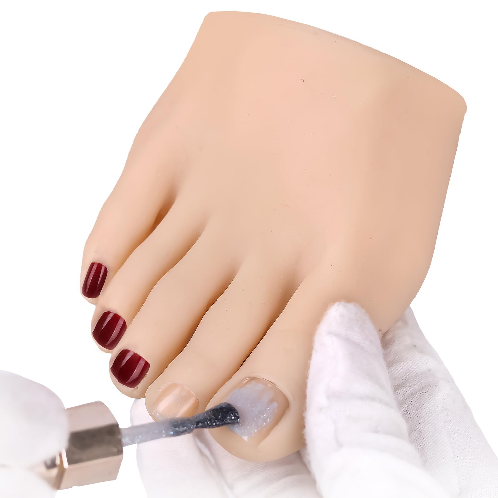 Silikon Übungsfußmodell für Nageldesign Anfänger Realistische Künstliche Halber Fuß & 524 Stück Acryl Nägel Set Modellübung Maniküre Üben Werkzeug Tattoo DIY Zubehör (Recht, Hell)