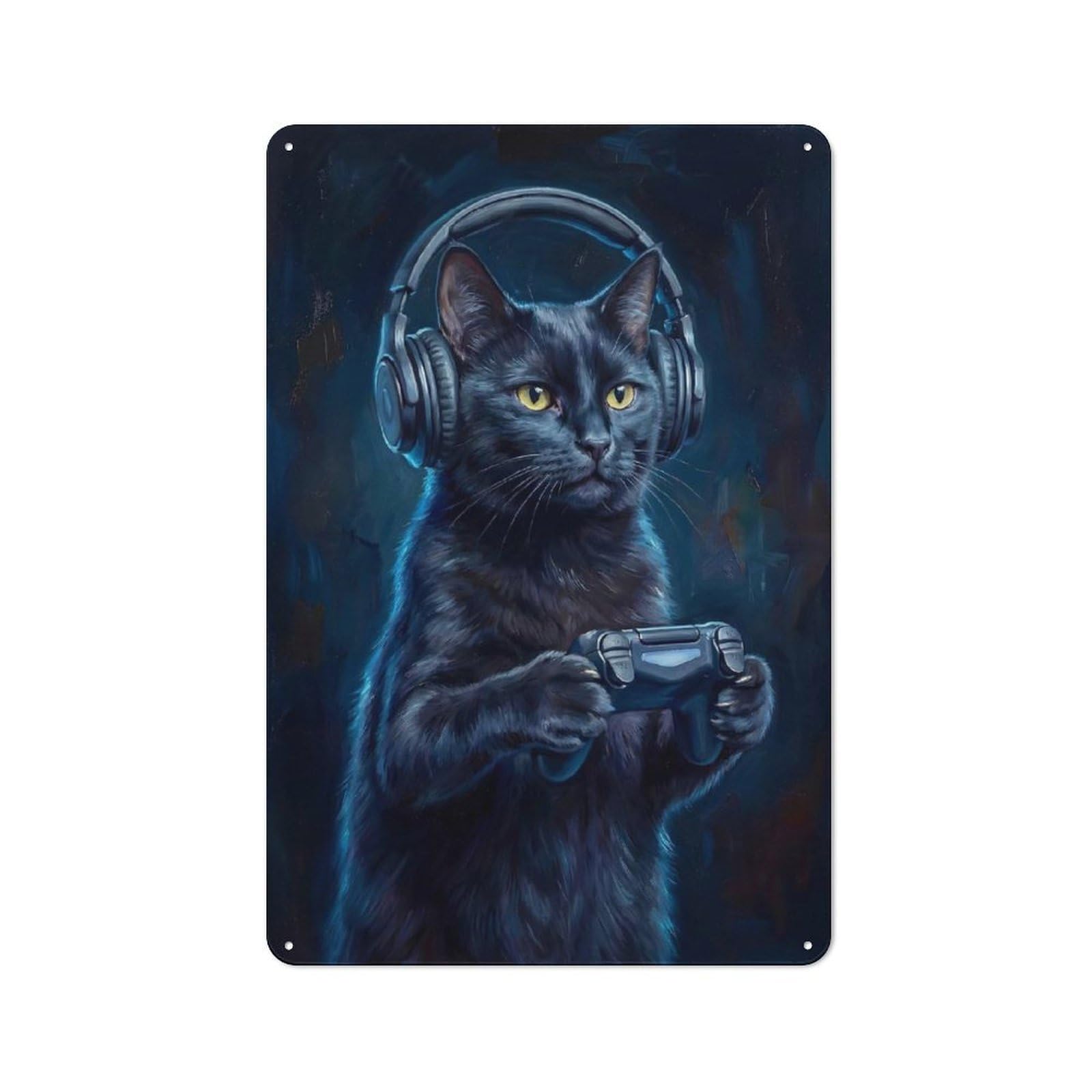 Junmoney Style Garage Metal Wall Sign 30X20cm Featuring Black Cat Gamer, Garage Wall Decor For Garage, Hobby Room, Office Or Man Cave