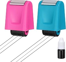 PATIKIL 2Pcs Dashed Handwriting Lines Practice Roller Stamp, Self Inking Line Rolling Stamps Sentence Strips Handwriting Practice for Teachers Classroom Office Home, Pink/Blue