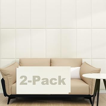 DIY Upholstered Wall Panels Peel and Stick Headboard - 11.8 X 23.6 3D Anti-Collision Wall Padding for Kids Autism - Adhesive Padded Soft Wall Panels for Bedroom/PlayroomBeige,2 Pcs