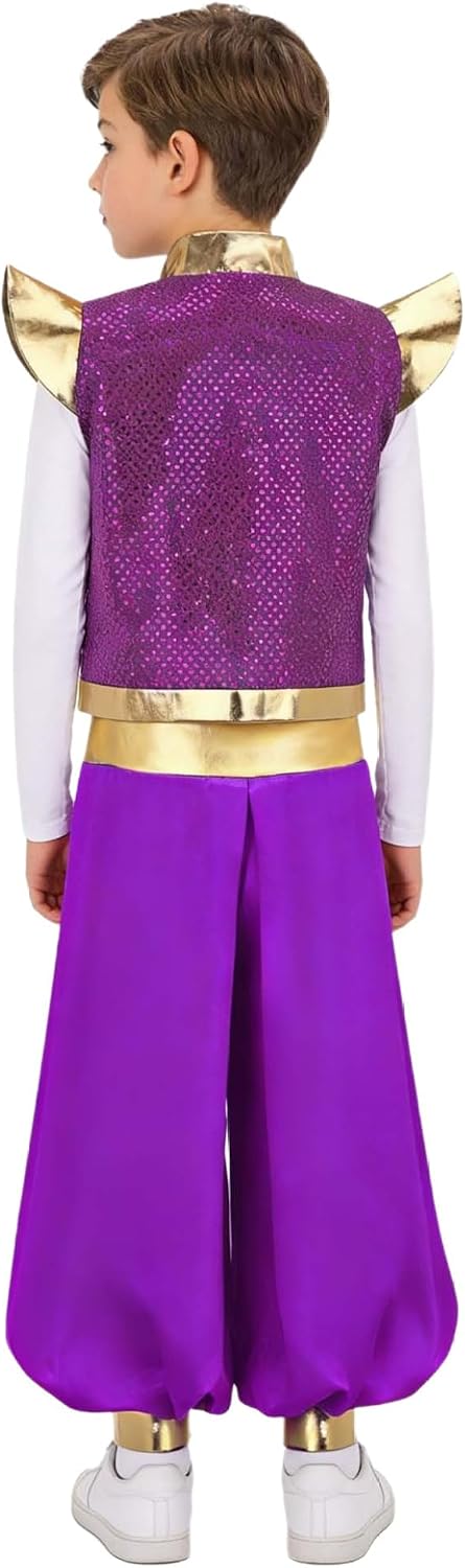 2 Pcs Arabian Kids Boys Sequins Vest Shoulder Pads Open Front Fairy Tale Vest with Loose