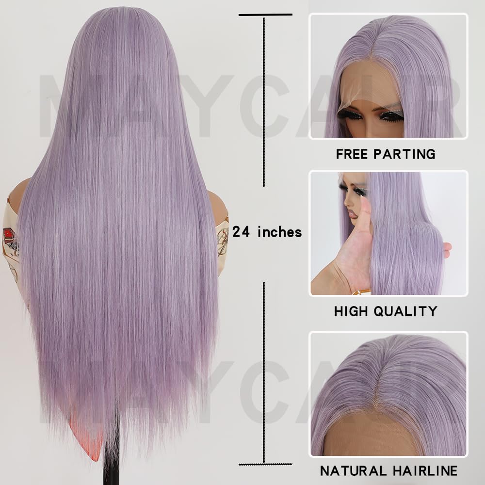 Amazon.com : Maycaur Purple Lace Front Wigs Long Straight  display picture 2