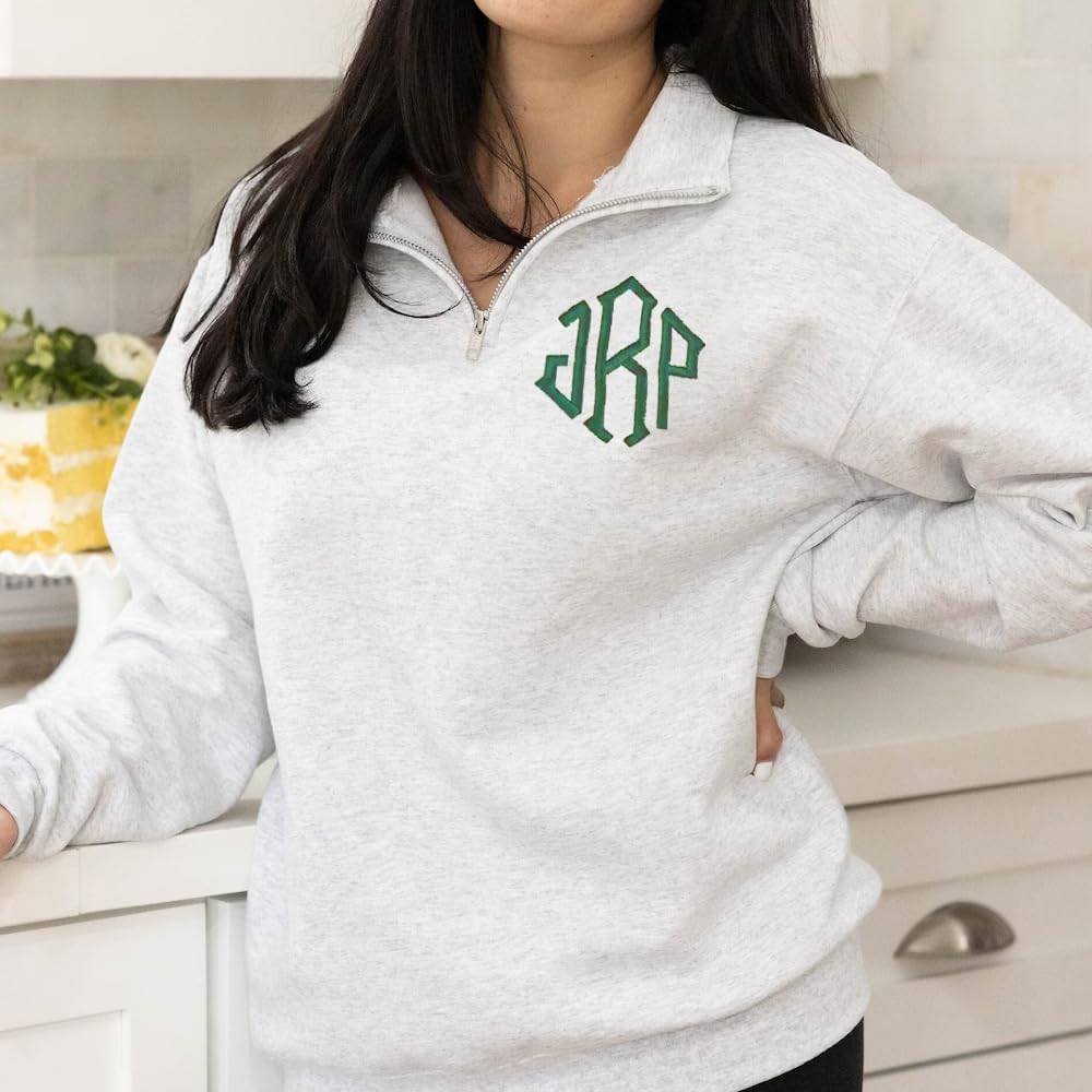 POPPOP Custom Monogram Quarter Zip Sweatshirt, Personalized Initials Pullover for Women, Cozy Embroidered Half Zip Sweater, Casual Fleece Top, Custom Name Letter Gift1 - Image 2