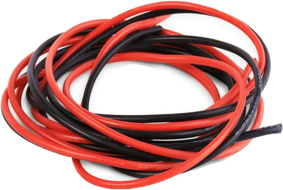 Boladge 2 Meter Pure Silicone Wire 18AWG Power Cable Battery Cable Tinned Copper Wire 18 Gauge RC Cable Lead (1 Meter in Black and 1 Meter in Red) (18AWG)