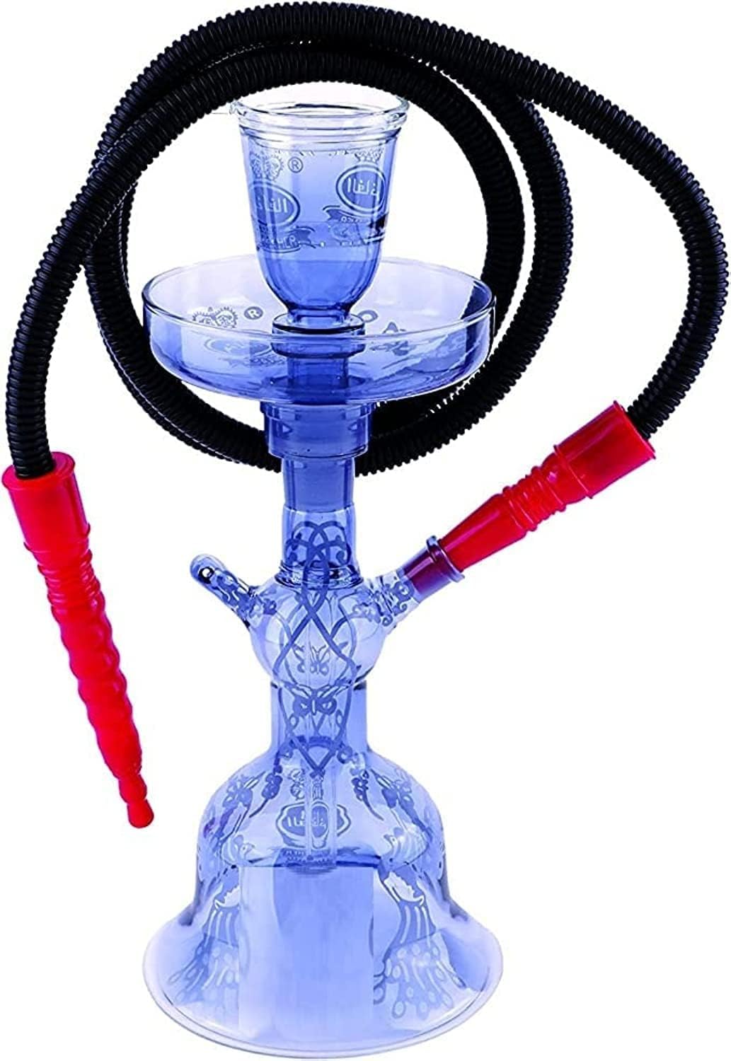 AL FAKHER Glass Hookah 13” Complete Hookah Set with Carrying CASE: Portable Hookahs. Entire Shisha Pipe is 100% Glass Making, Blue