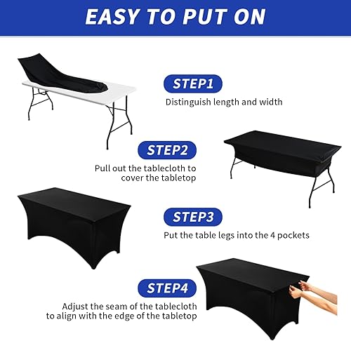 Miniatura 4 de Fixwal Mantel rectangular de 6 pies para mesa rectangular, paquete de 2 manteles rectangulares elásticos de elastano ajustables de 6 pies para