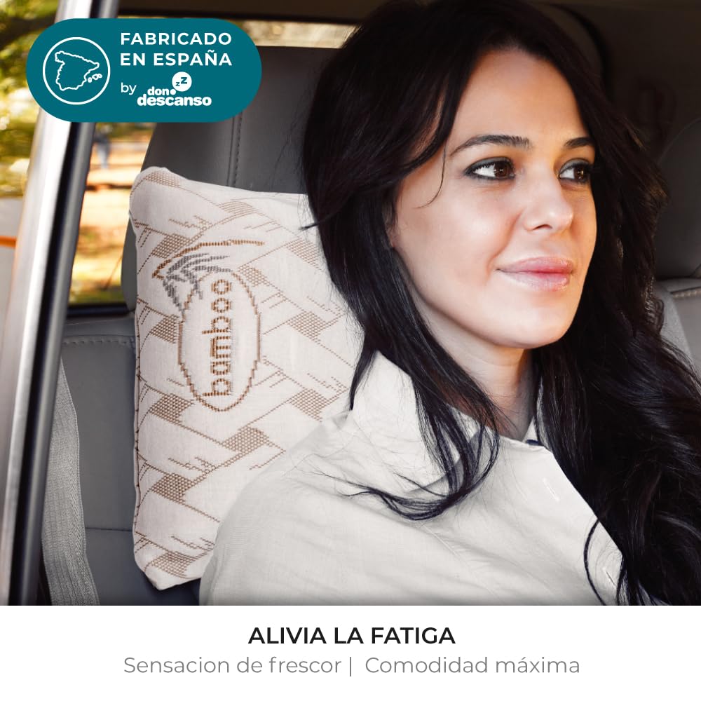 Don Descanso - Pack 2 Almohadas de Viaje Viscoelásticas Bamboo (42 x 24cm), Ergonómicas y Transpirables. Ideal para Coche y Avión, Alivia la Fatiga, Apoyo de Cabeza y Cuello. Fabricadas en España
