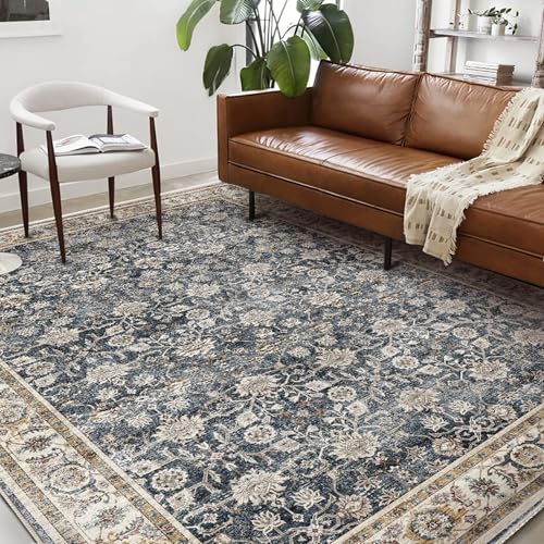 Washable Area Rug 10'x14' Boho Design Non-Shedding Easy Care Ideal for High Traffic Areas in Living Room Bedroom Office Coffee Table Kitchen Large Carpet