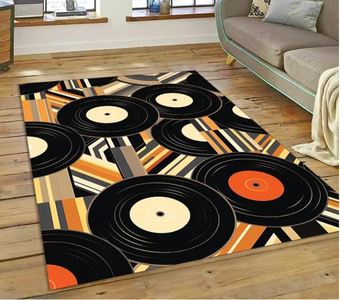 Tapis de sol antidérapant style disque vinyle : la sécurité et le style rétro en 120x180cm