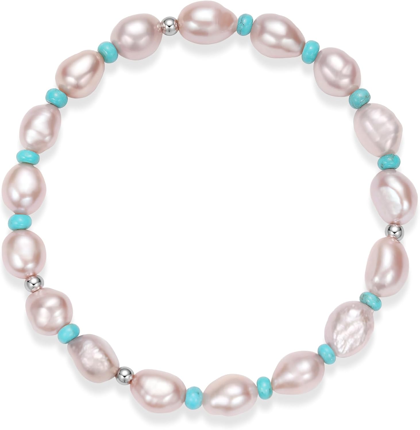 Freshwater Baroque Pearl Bracelets For Women White/Pink/Black Pearls Turquoise Beaded Stretch Bracelet 7 Inches 8mm-10mm Natural Cultured Real Pearl - Image 5