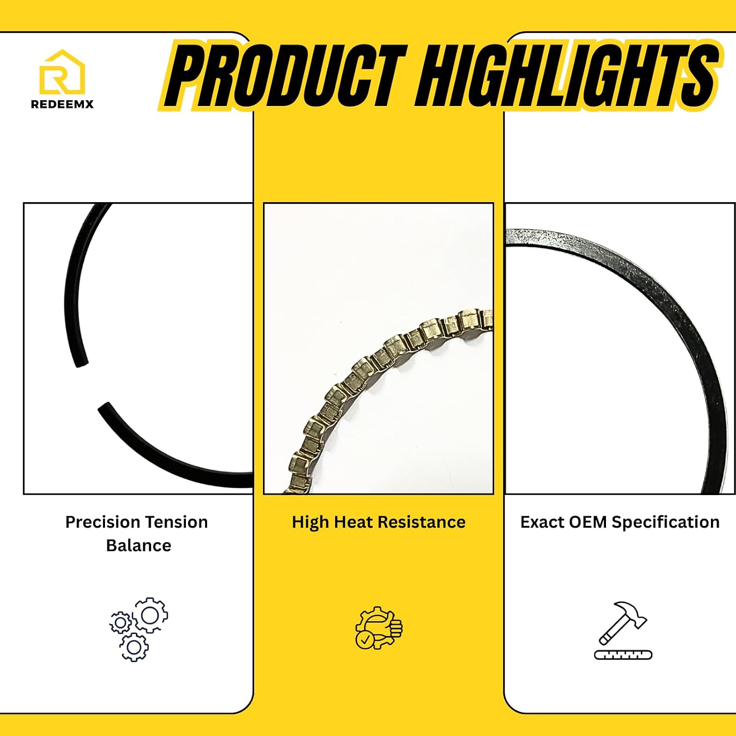 Piston Ring Set Compatible with Briggs & Stratton 12HP Vertical and Horizontal Engines, Replaces 393277 391780