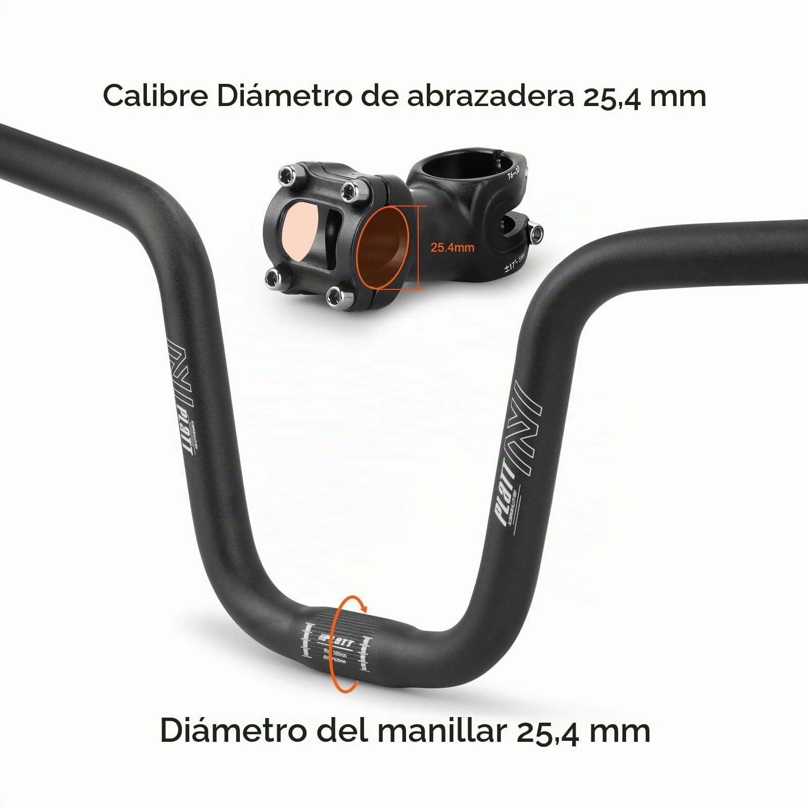 PLATT Manillar de bicicleta 25,4/31,8 * 620/780, manillar elevador de bicicleta de montaña de aleación de aluminio ligero, ideal para MTB (25,4mm-620mm, 160mm Rise)