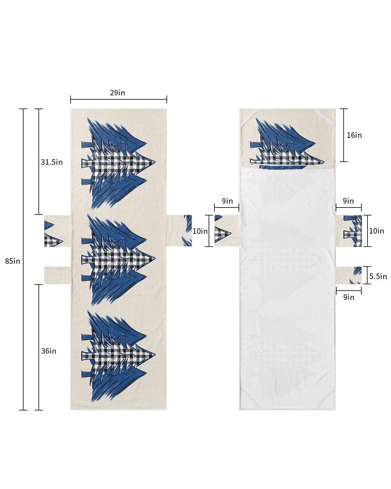 Blue Christmas Tree Beach Lounge Chair Towel Cover, Soft Chaise Lounge Towel with Side Pockets Patio Pool Chairs Cover for Beach/Pool Sunbathing 29x85 Black White Plaid Xmas Tree Snowflake