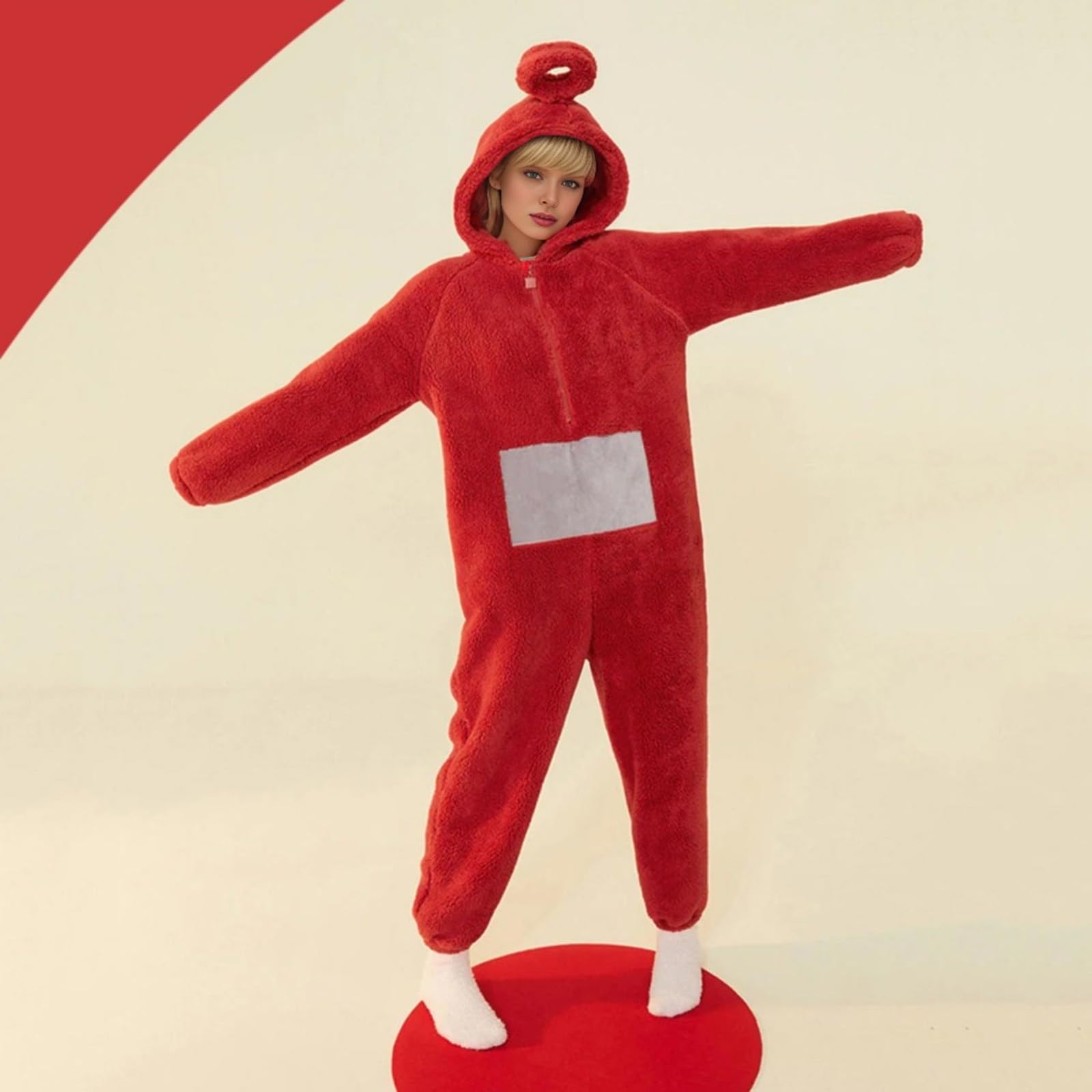 Disfraz de Teletubbies para adultos, pijama largo de una pieza para mujer, unisex, estilo animal, cosplay, ropa para casa de forro polar con capucha, ideal para fiestas y como ropa de noche