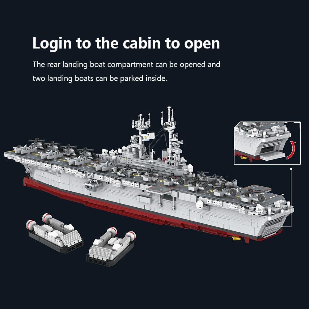 MISINI M7024 US Navy Warship Building Brick Set, 1:300 Military Series Wasp-Class Amphibious Assault Ship, 5220 Pieces Aircraft Carrier Collector's Toy, Displayable MOC Adult Battleship Gift