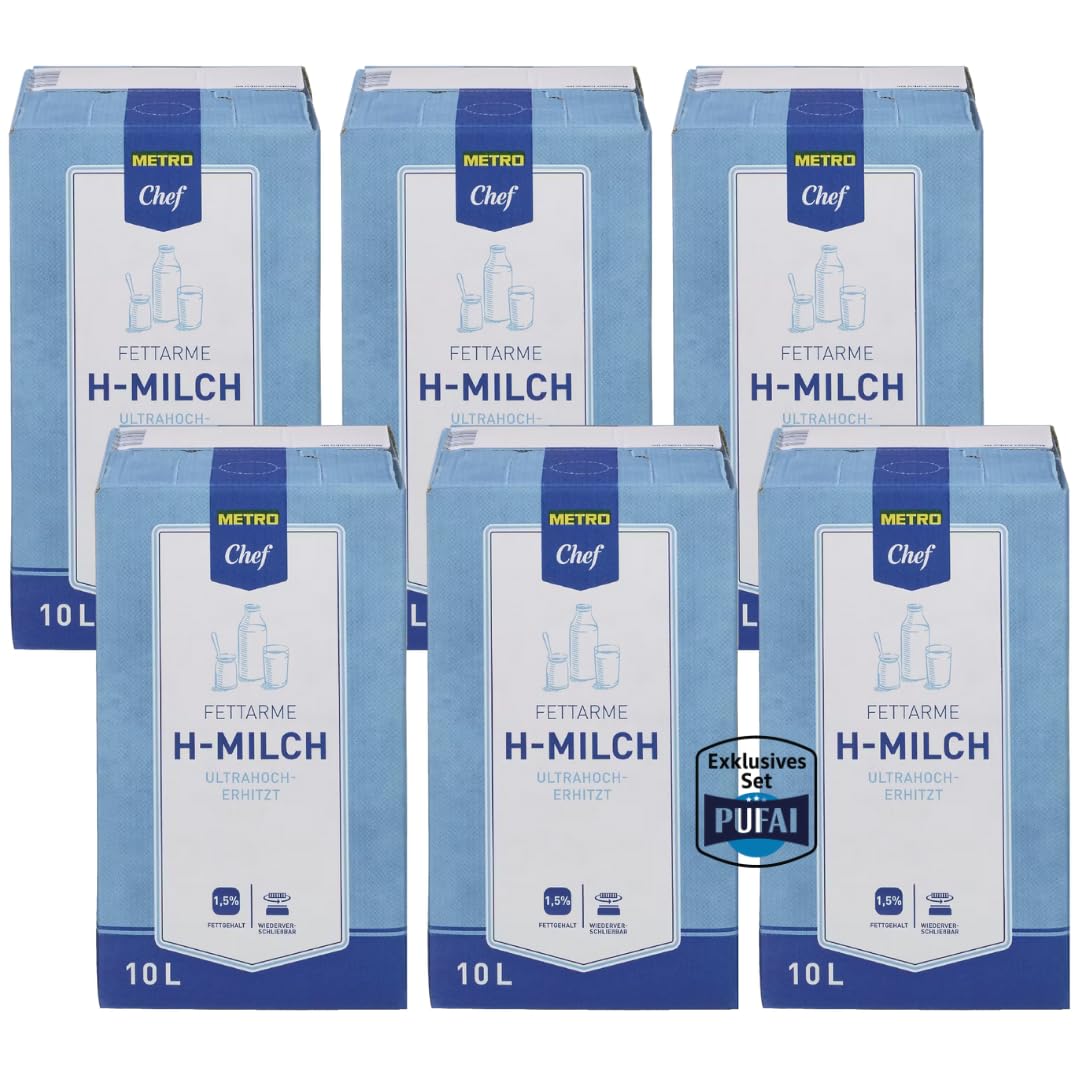 H-Milch 1,5% Fett – Haltbare fettarme Milch – 10 l – 6er Pack