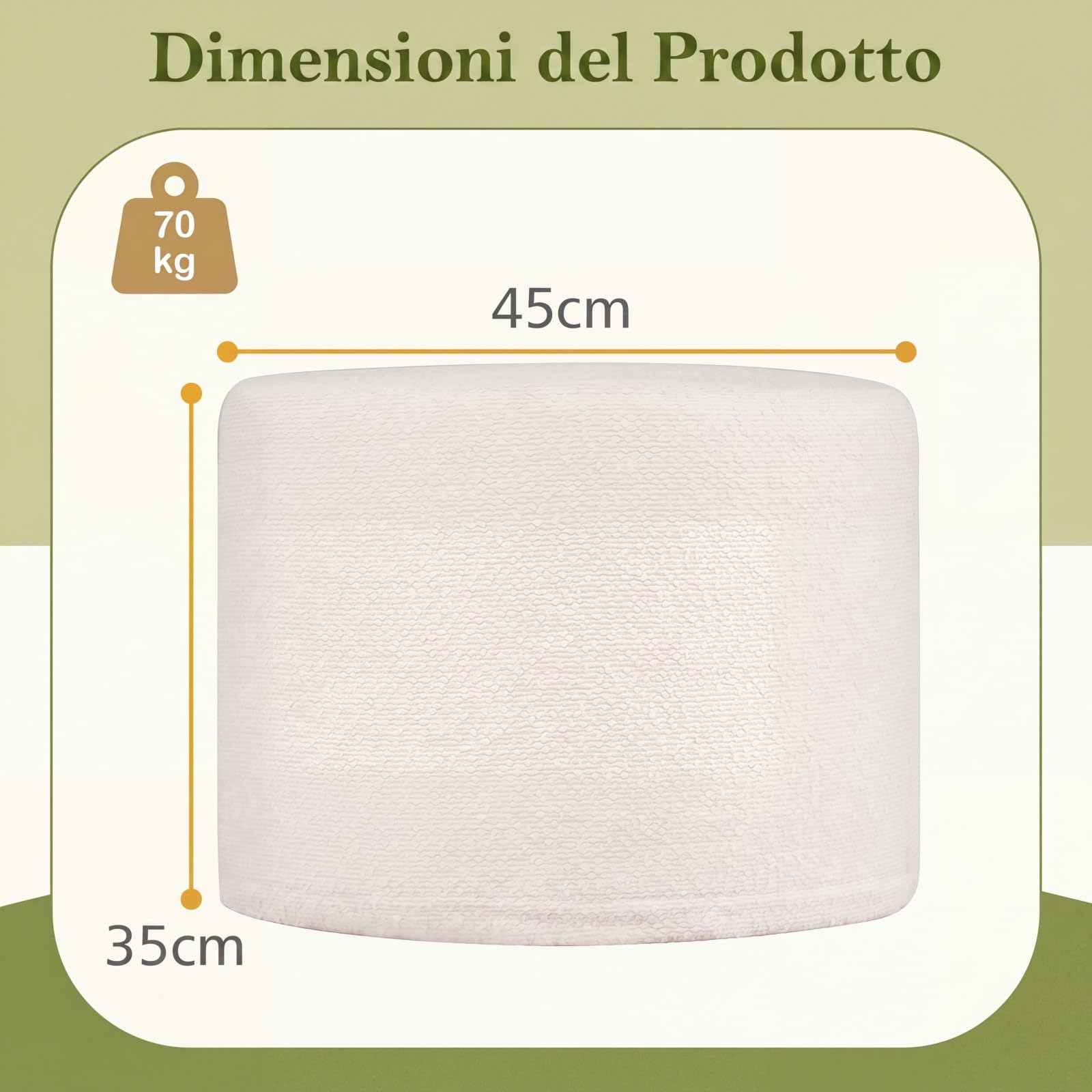 SOARS Pouf Ottomano Imbottito, Ø45 x 35 cm Poggiapiedi Rotondo con Tessuto in Filato Bouclé, Schiuma Morbida e Rivestimento Removibile, Poggiapiedi Divano per Camera da letto e Soggiorno, Beige